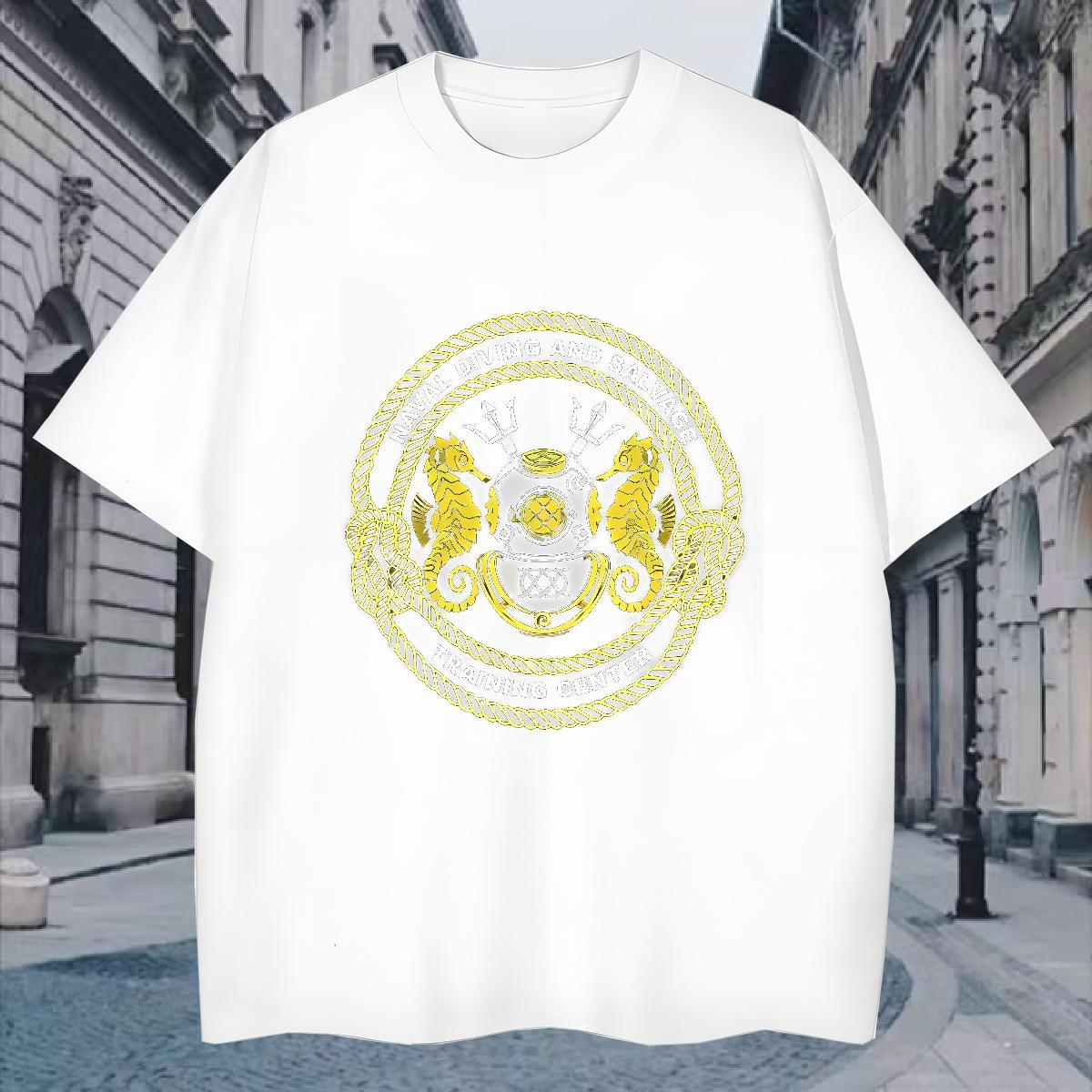 T-Shirts 100% Cotton 230g sea horse Street Crew Neck Custom Anime Men Clothes T-Shirt 2024 DIY Classic Tops