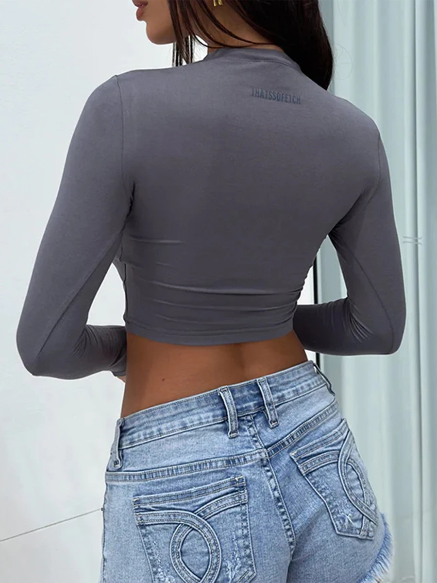 Spring Autumn Casual T-Shirts For Women Long Sleeve Stretchy O-Neck All-Match Slim Fit Pullover Crop Tops y2k Clothes 240806