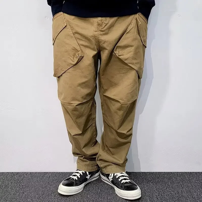 American Style Vintagetrendy Versatile Casual Pants For Men Heavy Washing Cargo Multiple Pockets Autumnwinter 240806