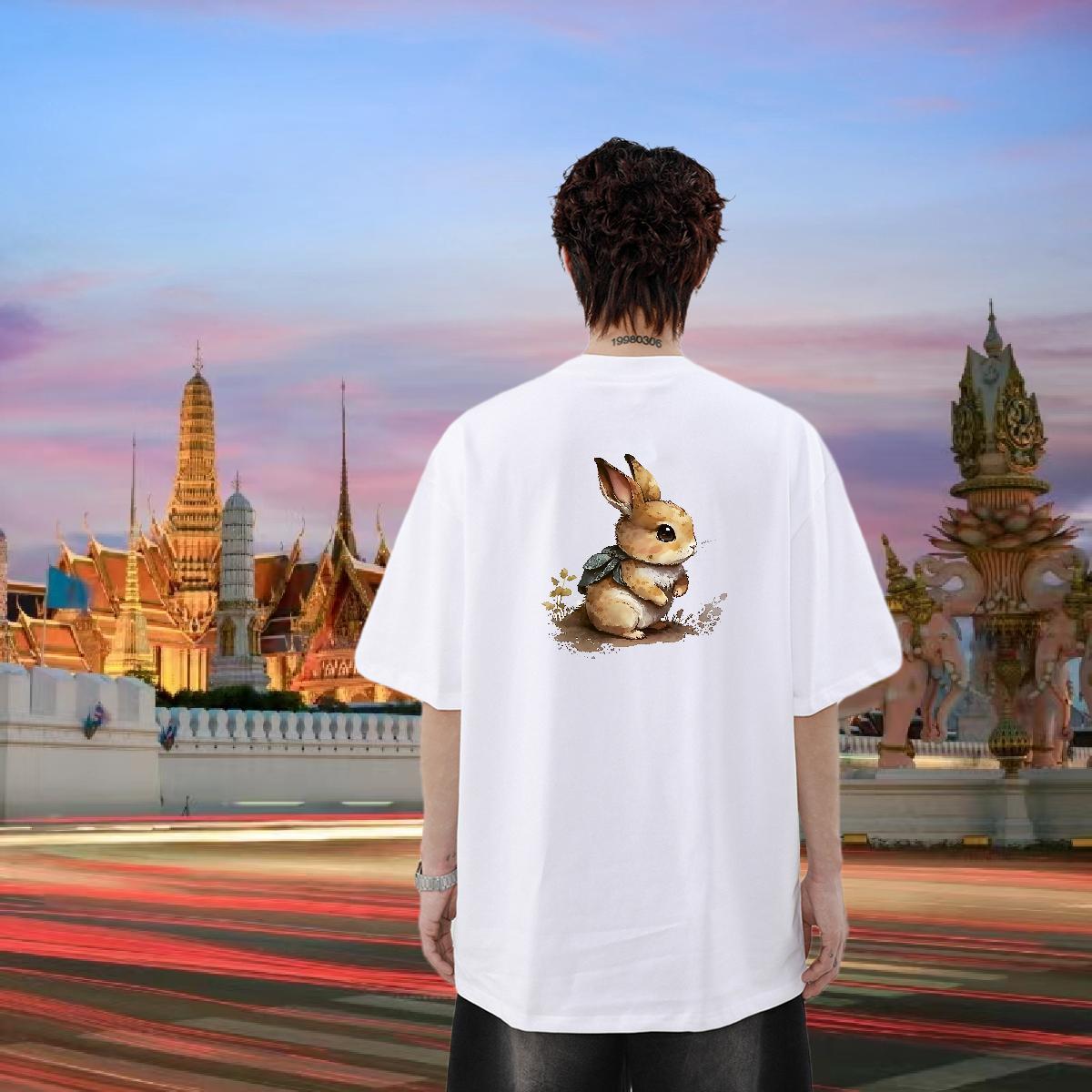 Free Shipping T Shirt For Man 230g Pure Cotton rabbit Daily Wear Tops Tees O-Neck Short Sleeve High Quality Mens Tshirts DIY Printed