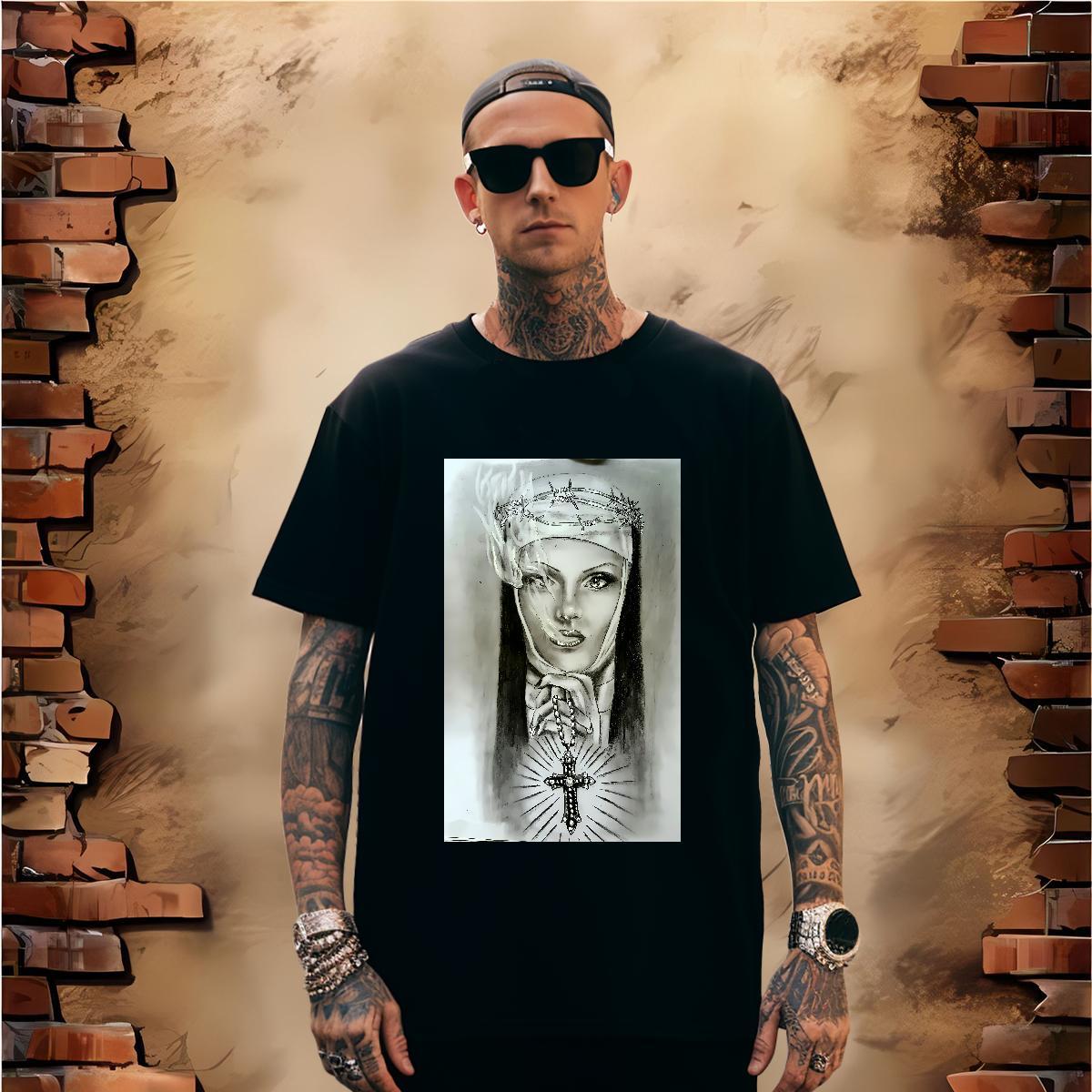 Mens T Shirts 100% Cotton 230g nun Sport Short Sleeve O-Neck Anime Print Men Tops Tees Customized TOP Quality Top Tees