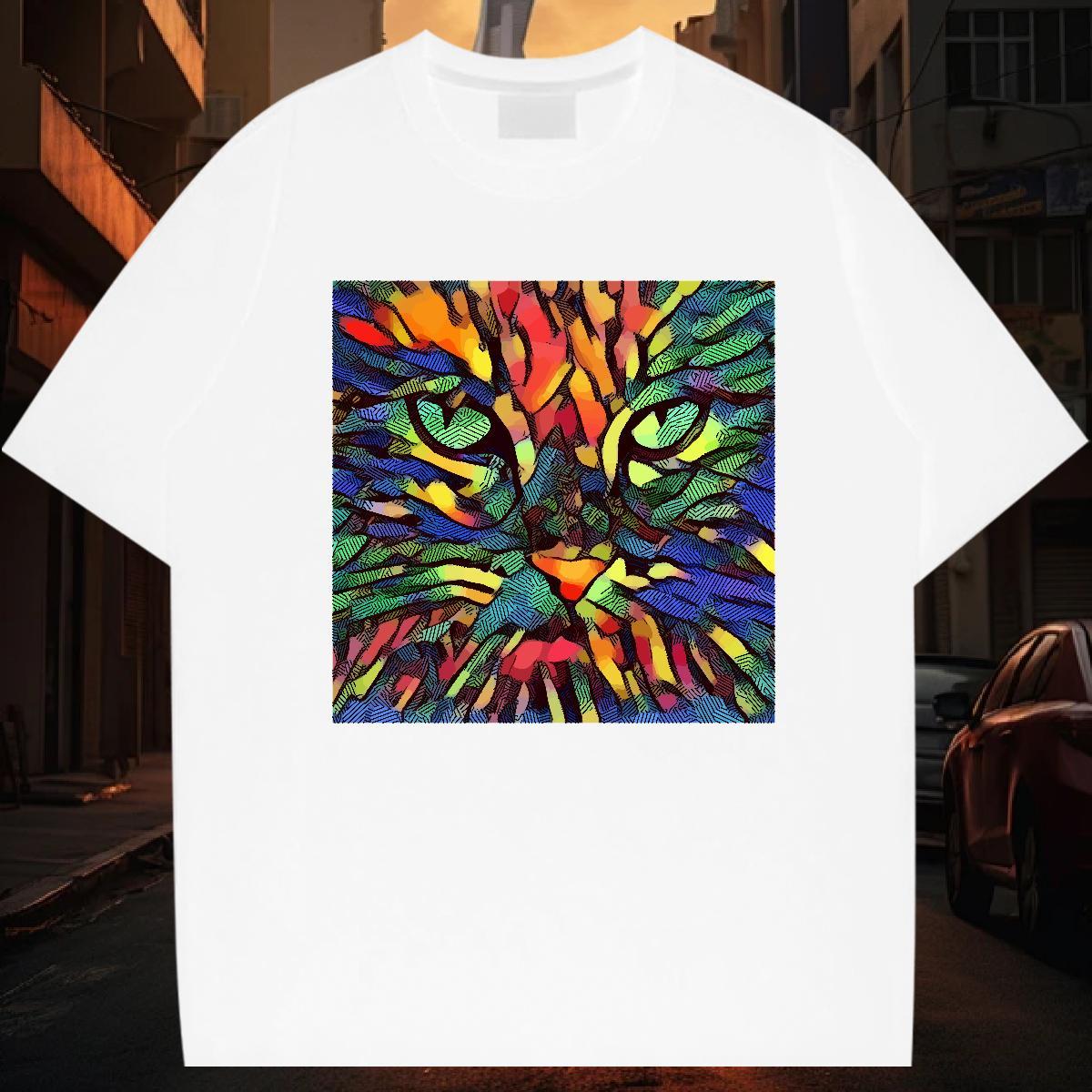 Man T Shirts 230g 100% Cotton cat Daily Outfit Crew Neck Breathable Custom Printed Men Tees Fashion Casual Cool Tshirts