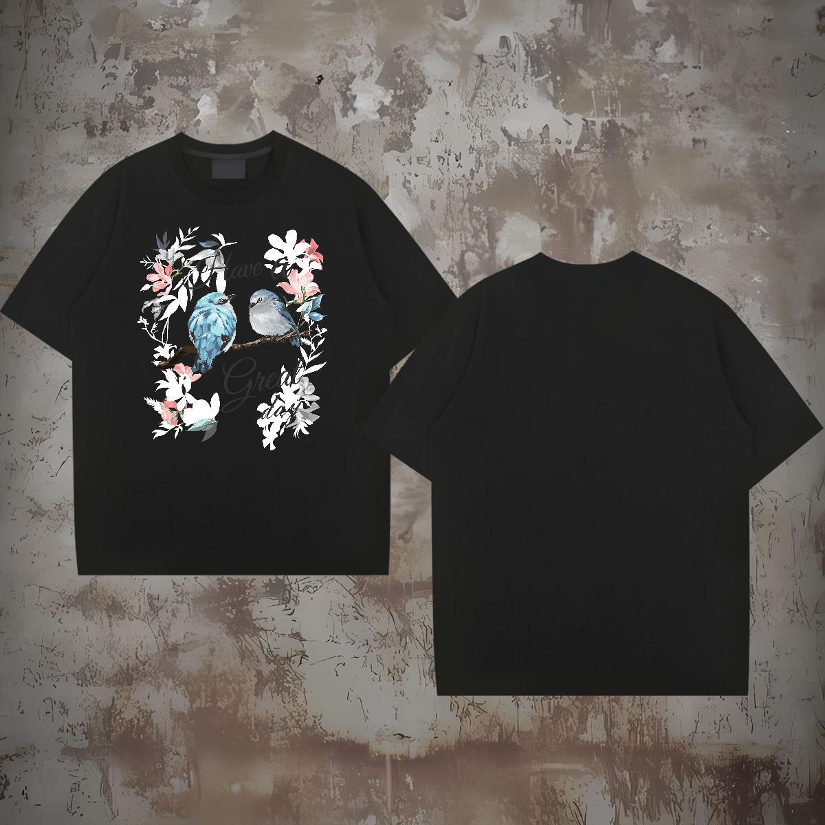 2024 Summer T Shirts Men 230g Cotton bird Street Casual Tee Shirt Crew Neck Wholesale Tshirt for Man Woman Customized Print