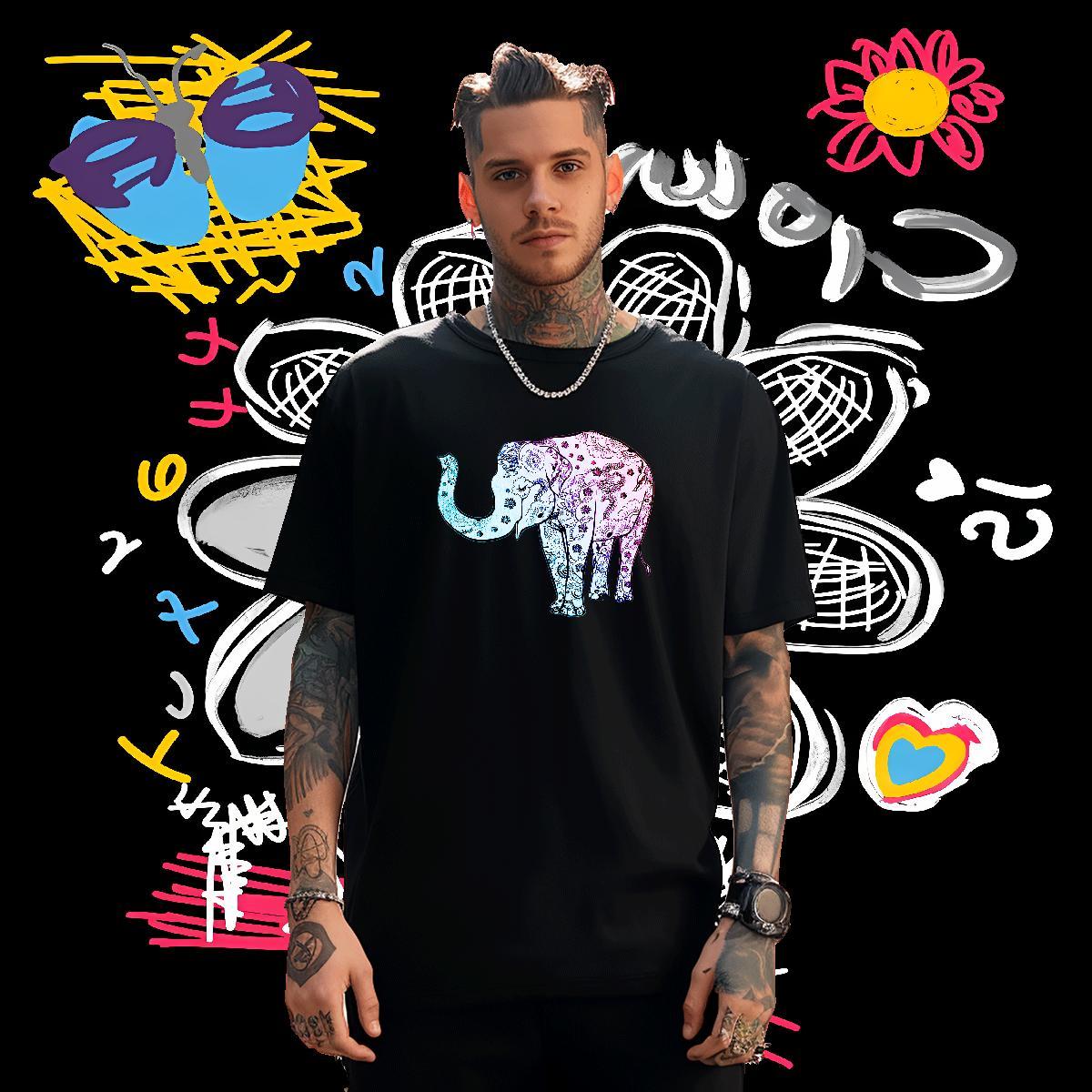 2024 Designer Mens T Shirts 230g 100% Cotton Elephant High Street Hip Hop Tees Round Neck Short Sleeve Free Shipping Men Clothes T-Shirt Asian Size