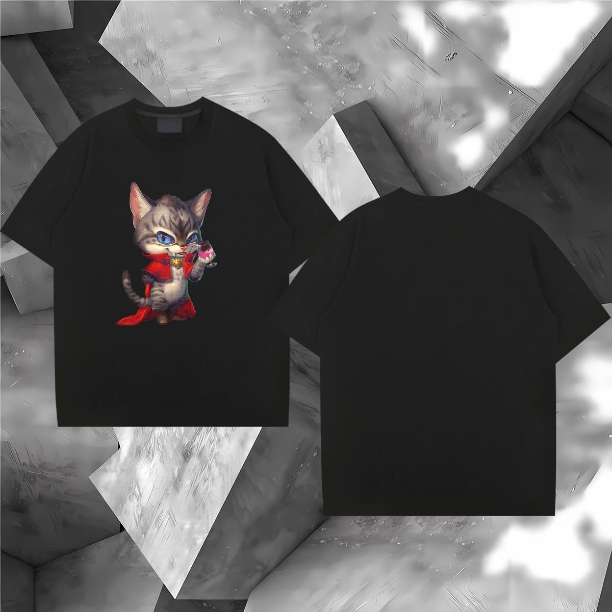 New Designer T-Shirts for Men 230g Pure Cotton cat Casual Beach Wear Breathable Crew Neck Soft Couples T Shirts Graphic