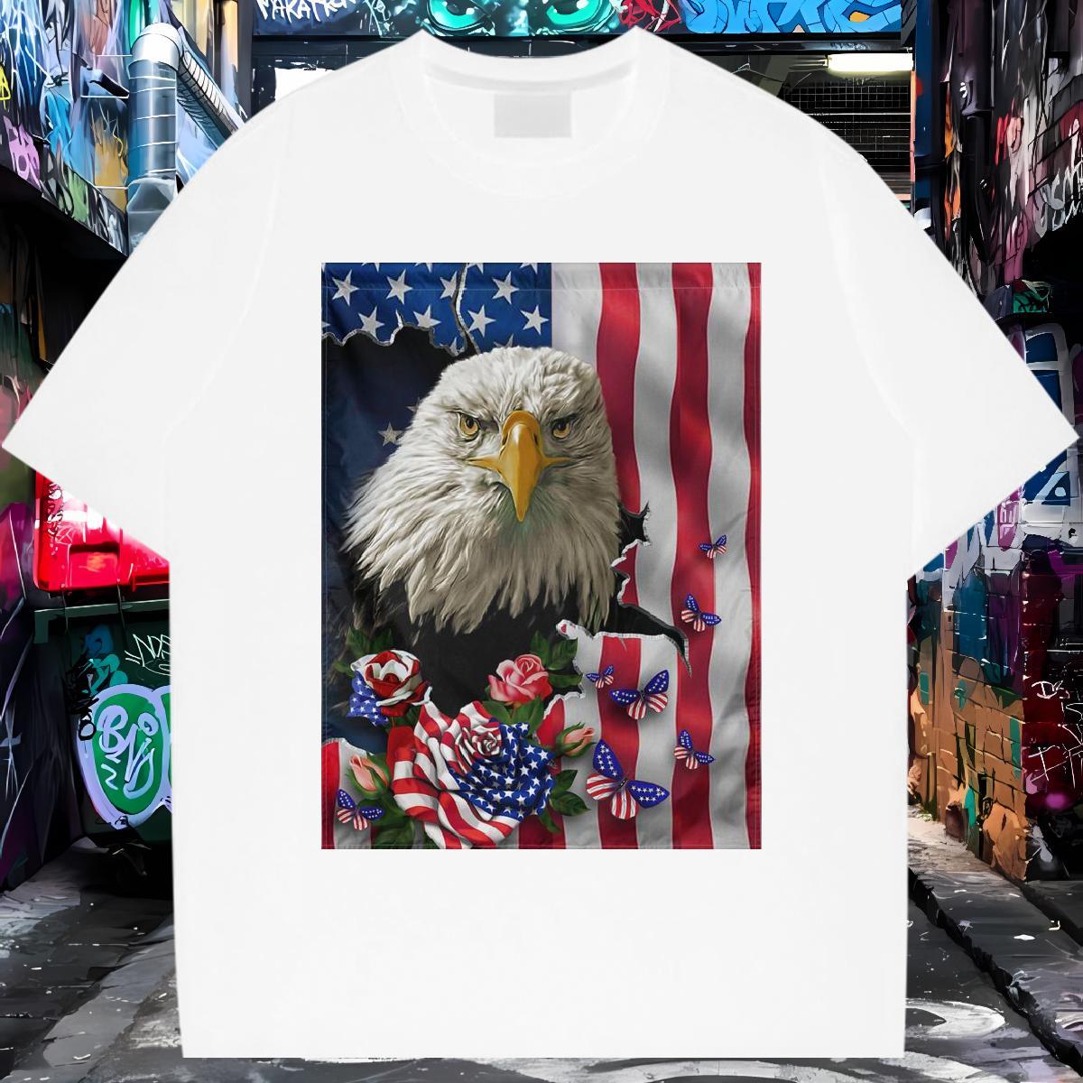 2024 New Men T Shirts 100% Cotton 230g eagle Casual Daily Wear Clothings Round Neck Short Sleeve Soft Tshirt for Man Woman Oversized 3XL 4XL