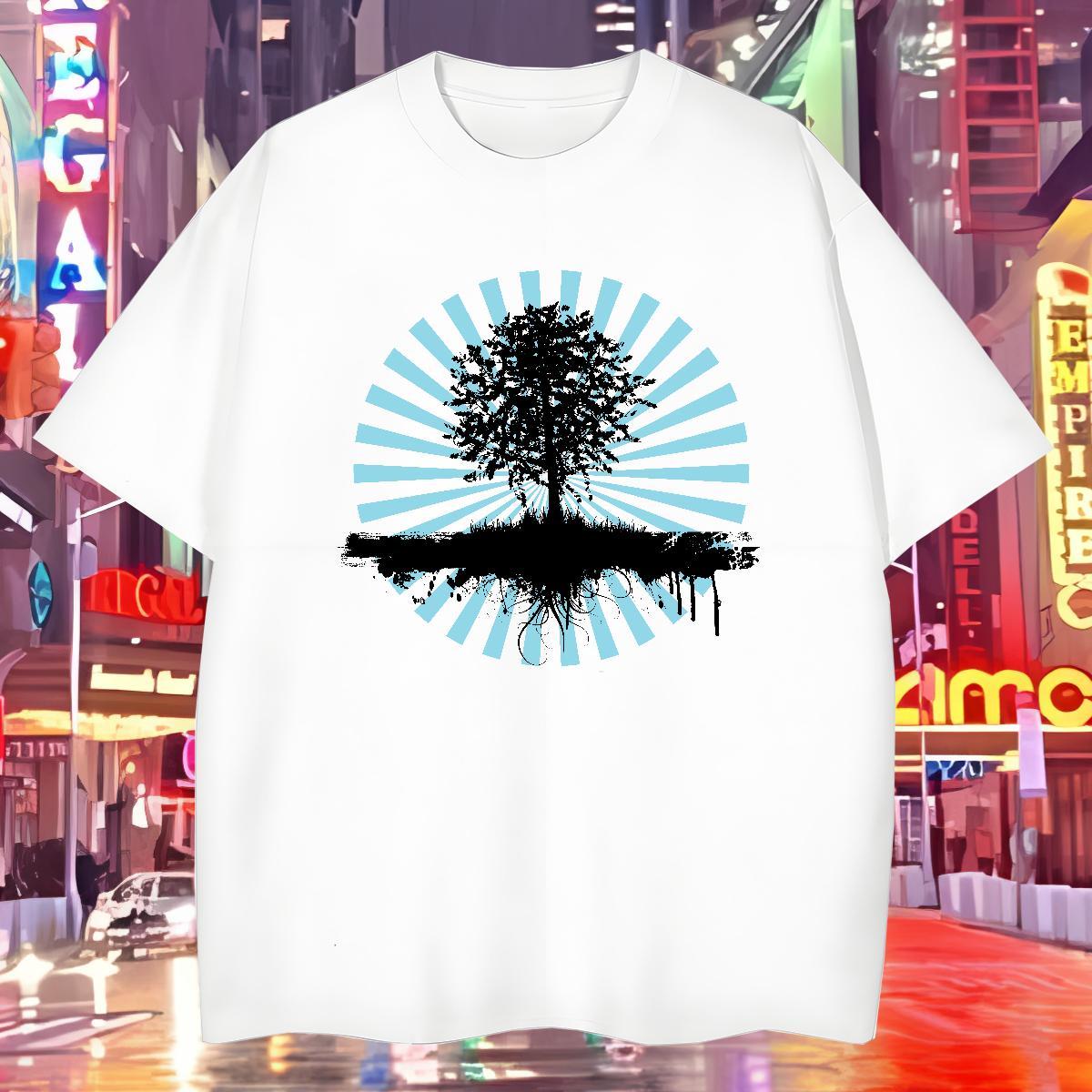 T Shirt For Man 230g Pure Cotton tree Street wear Hip Hop Breathable Short Sleeve DIY Anime Men Tshirts 2024 DIY Brand Clothings