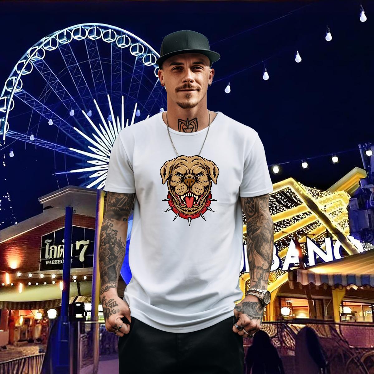 2024 Summer Man T Shirts 100% Cotton 230g dog Street Clothings O Neck Short Sleeves Loose Fit Tshirts Custom Printed