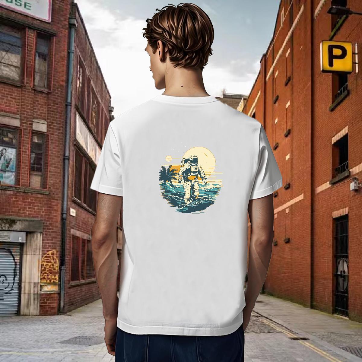 T Shirt For Man 230g 100% Cotton cosmonaut Casual Breathable Crew Neck Oversized Men Tops Tees New Arrival Cool Tee Shirt