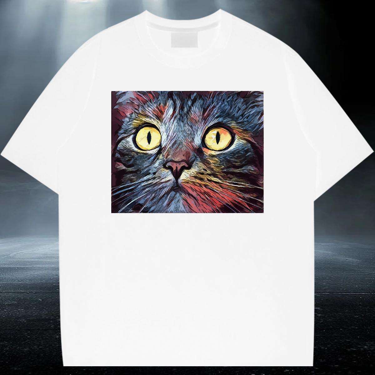 Soft Tshirt for Man Woman 230g Pure Cotton High Street Hip Hop cat Cartoon Print Breathable Crew Neck Customized T-Shirts for Men Tees