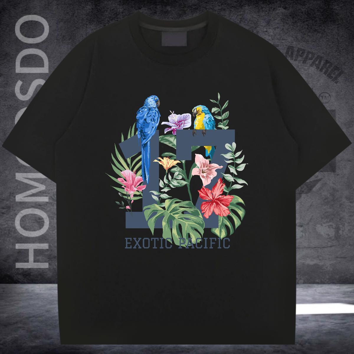 Designer T shirt 230g Pure Cotton bird Casual Beach Tshirts Breathable Soft Couples T Shirts Anime Print