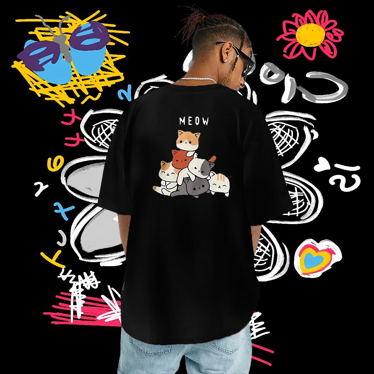 New Arrival T-Shirts for Men 230g Cotton cat High Street Hip Hop Top Tees Short Sleeve Soft Cool Mens Tshirts Graphic