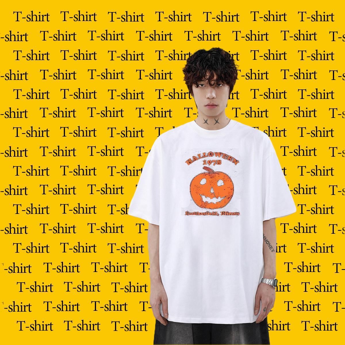 2024 Mens T Shirts 230g Cotton halloween Casual Daily Wear Tops Tees Breathable Short Sleeve Soft Couples T Shirts Custom Anime