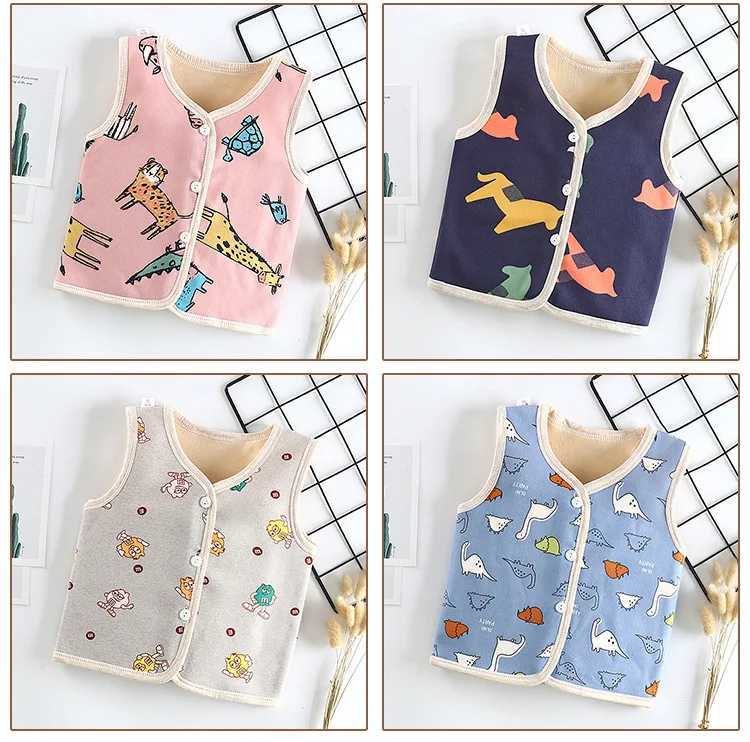 Autumn winter new double-sided baby vest plush thick childrens coat cartoon cute girl baby vestW240724