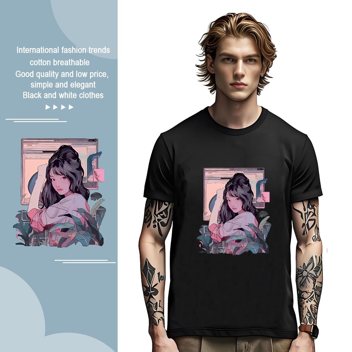 T Shirt For Man 230g 100% Cotton portrait Daily Outfit O Neck Short Sleeves Plus Size Cartoon Men Tops Tees Brand Cool Polos