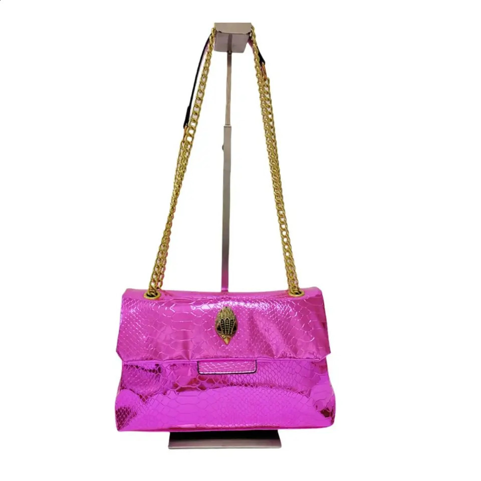 Serpentine Shiny Crossbody Bag: hot Bright Colors Eagle Metal Front Flap Purse