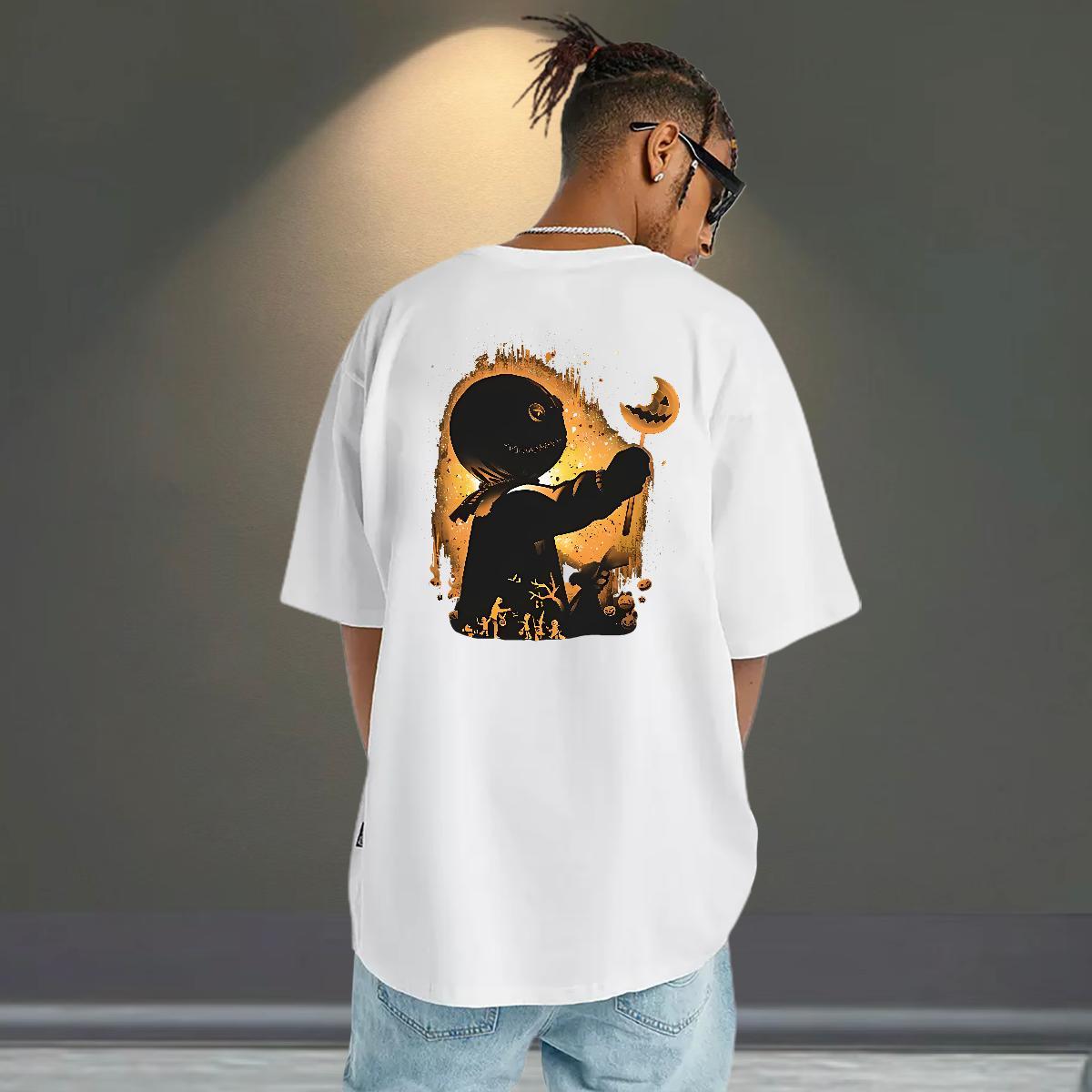 Fashion T-Shirts for Men 100% Cotton 230g halloween Sports Casual Tee Shirt Breathable Short Sleeve Loose Fit Tshirt for Man Woman DIY Logo Oversized