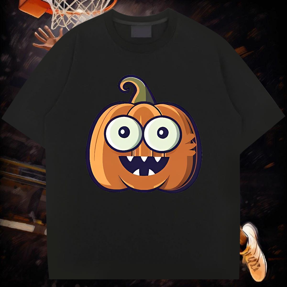 2024 New T shirt 230g 100% Cotton pumpkin Sport Wear Breathable Short Sleeve Loose Fit Couples T Shirts DIY Anime