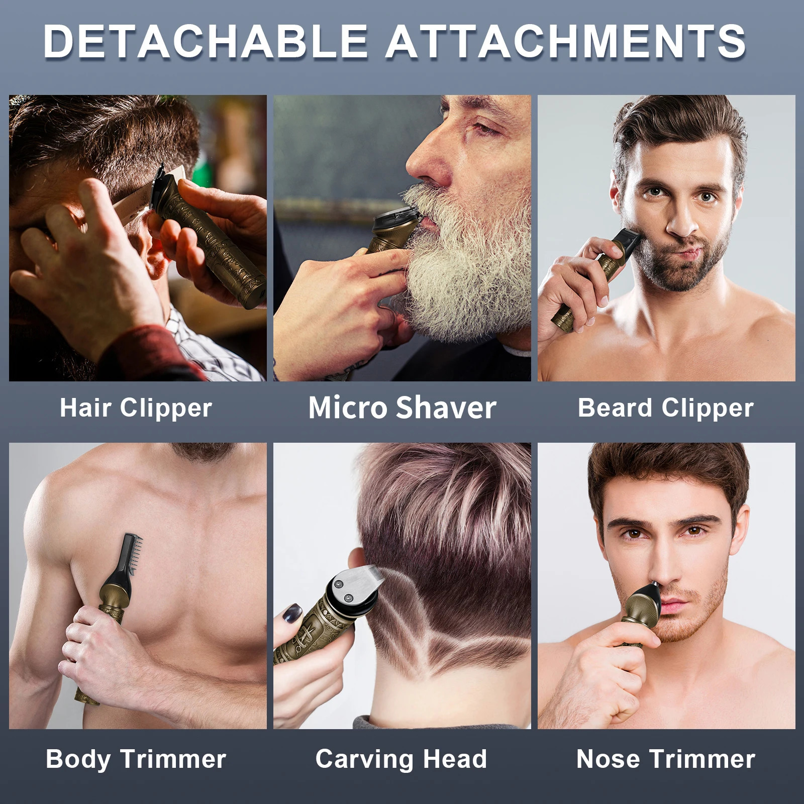 Hatteker 6 in 1 hair clipper set hair trimmer hair cutting machine for man USB charging electric shaver clippe trimmer machine 240805