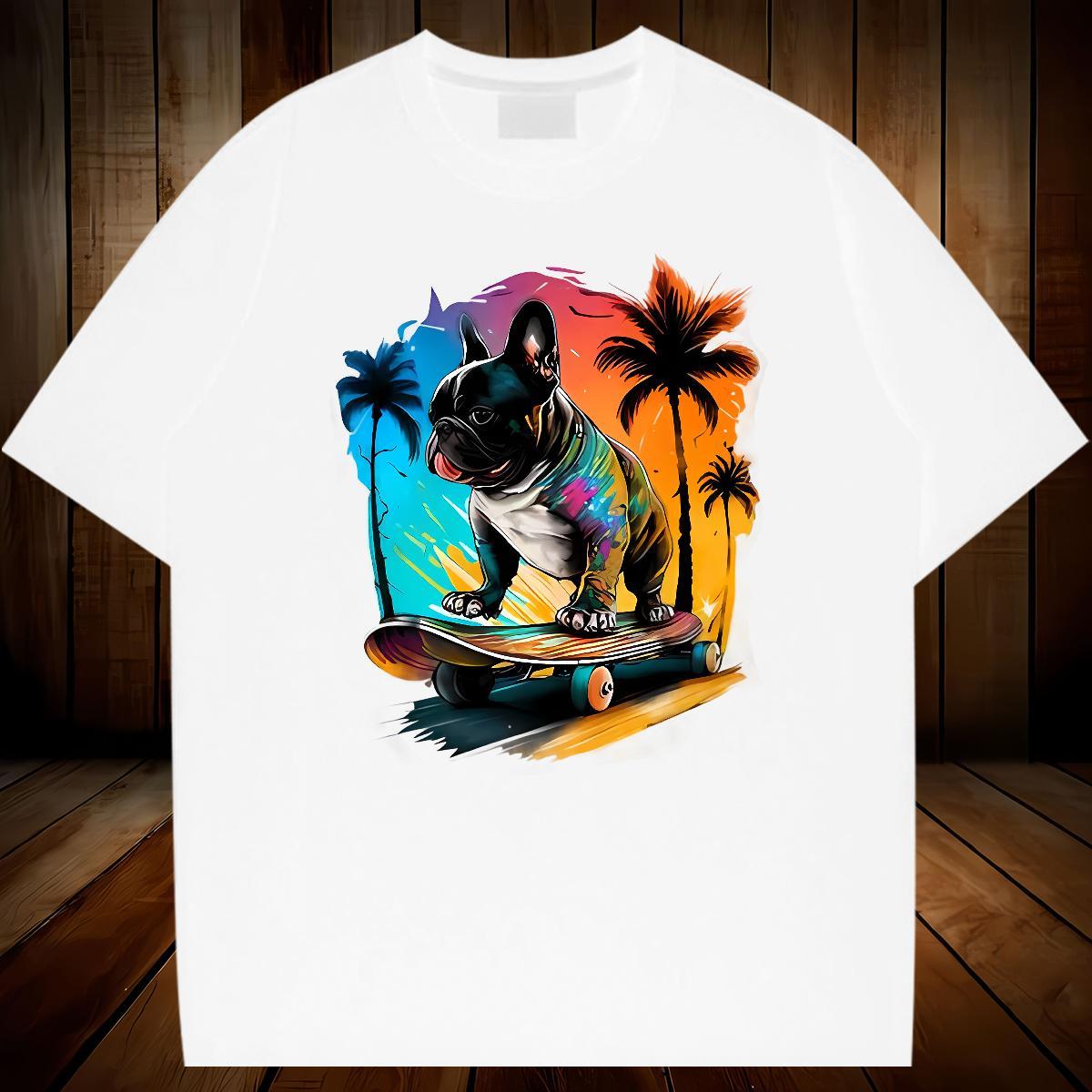 T Shirt For Man 230g 100% Cotton French Bulldog Casual Beach Breathable Crew Neck Skull Men Tees Stylist Designer Tees Shirts