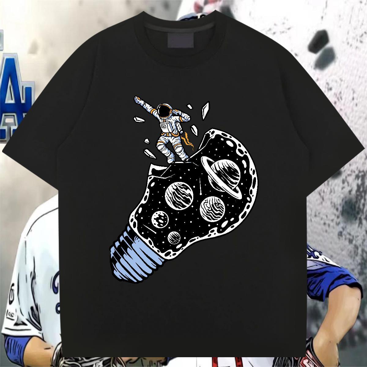 T Shirts Men 230g Cotton spaceman Daily Wear Short Sleeve O-Neck DIY Anime Men Tops Tees 2024 DIY Unisex Clothings