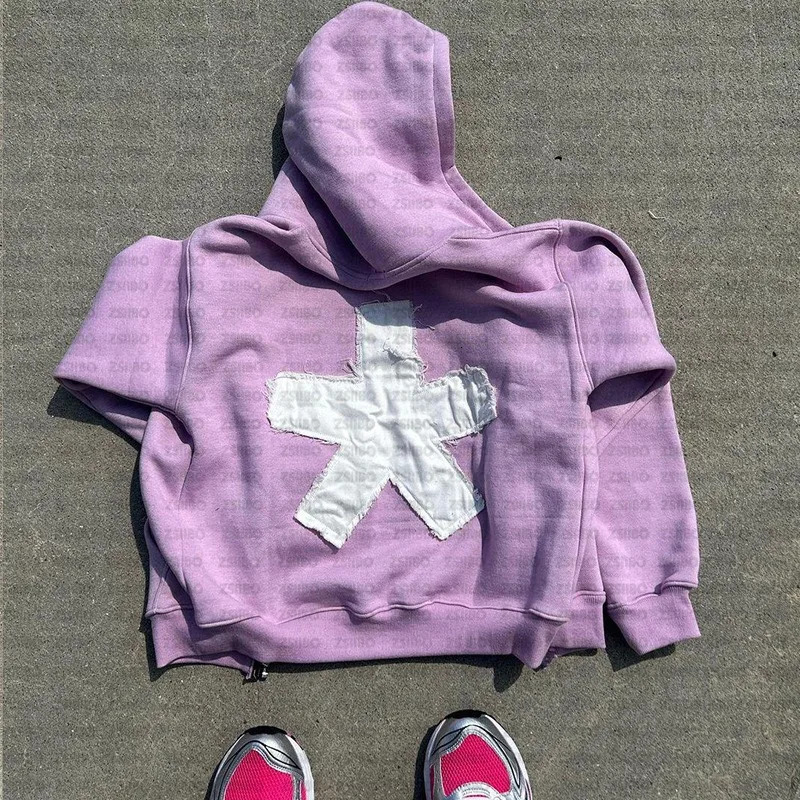 Y2K Hoodie Sweatshirt Hip Hop Retro Patch Embroidery Oversized Hoodie Sweatshirt Men Women Gothic Pullover 2000s Hoodie Clothes 240816