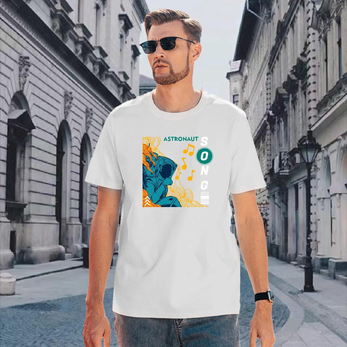 T-Shirts for Men 230g Cotton cosmonaut Street wear Hip Hop Crew Neck Breathable Anime Men Tees Fashion Casual Designer Top Tees