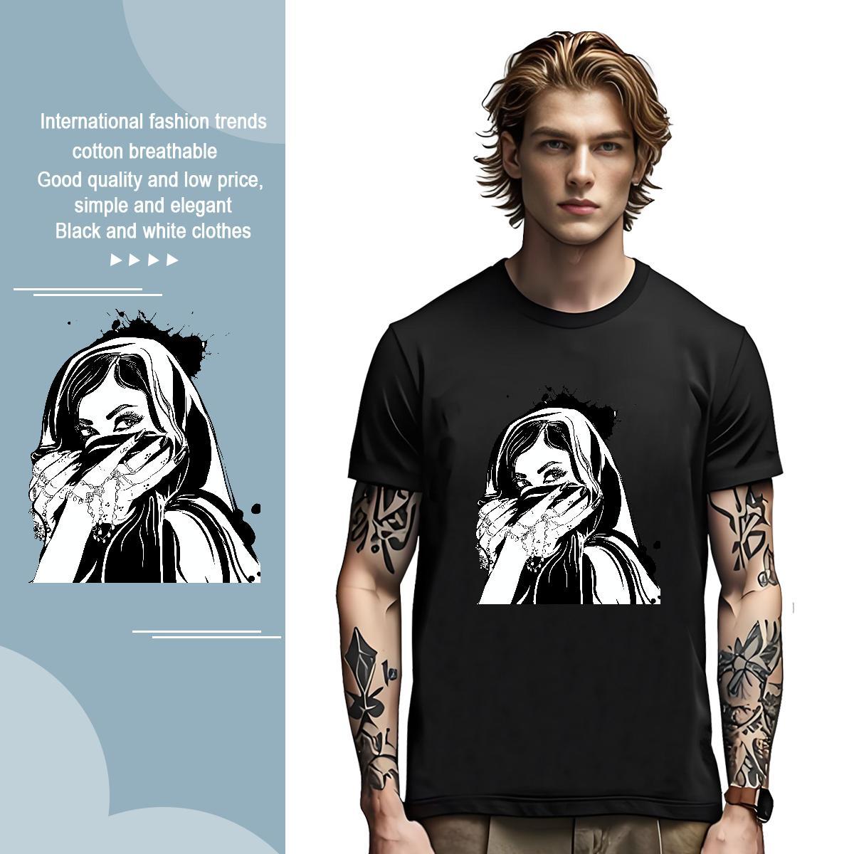 Men T Shirts 230g Cotton masked High Street Hip Hop O-Neck Short Sleeve Cartoon Print Men Clothes T-Shirt 2024 Loose Fit Tshirts