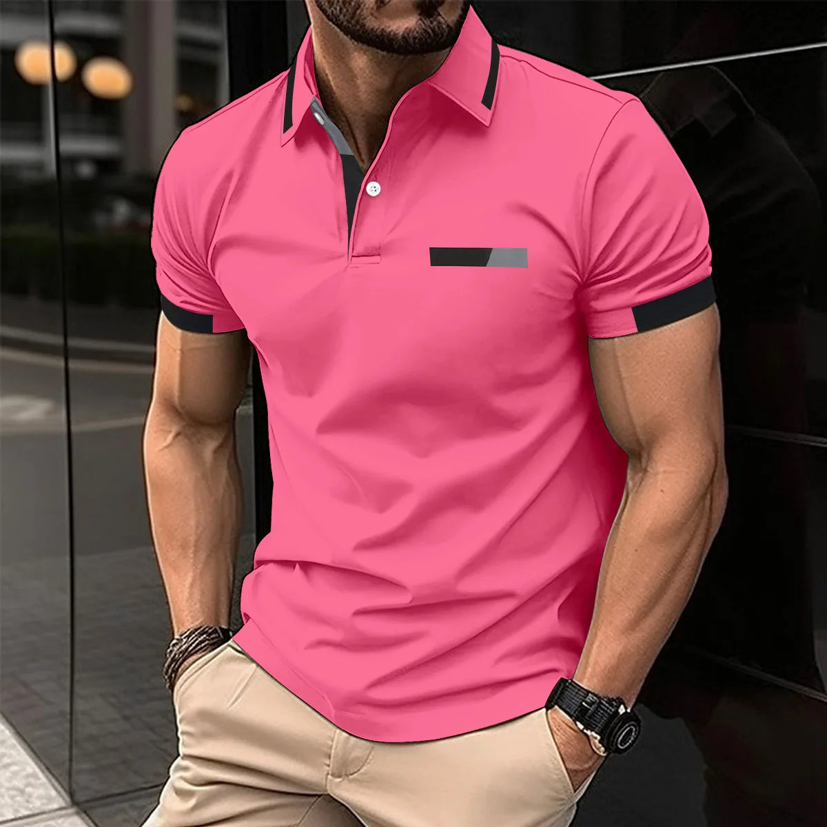 2024 summer mens lapel anti-hairball Polo shirt digital printed short-sleeved casual business fashion slim mens Polo shirt 240821
