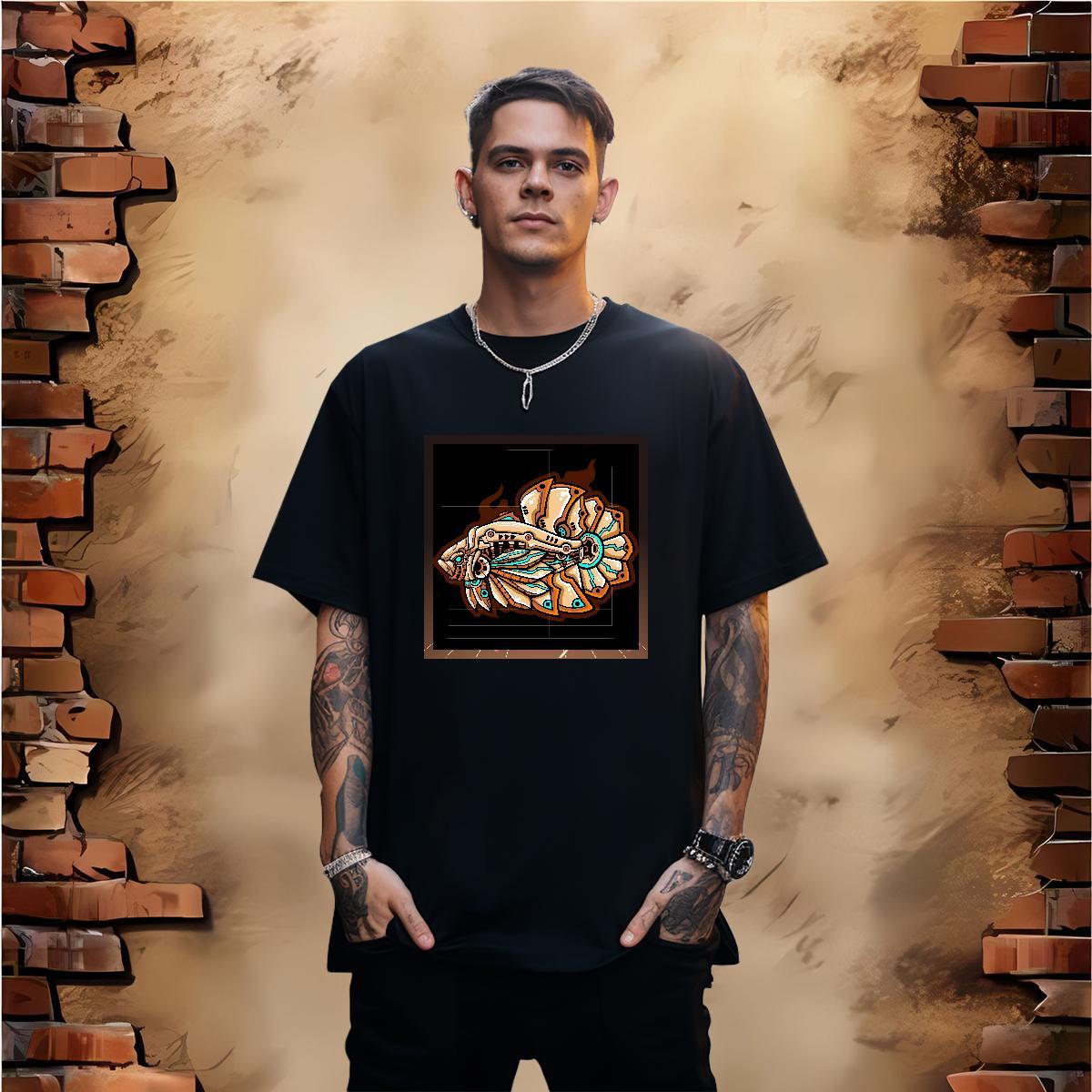Fashion New Men T Shirts 100% Cotton 230g Robotic fish Anime Printing Street Top Tees Breathable Short Sleeve Loose Tshirts Custom Cartoon