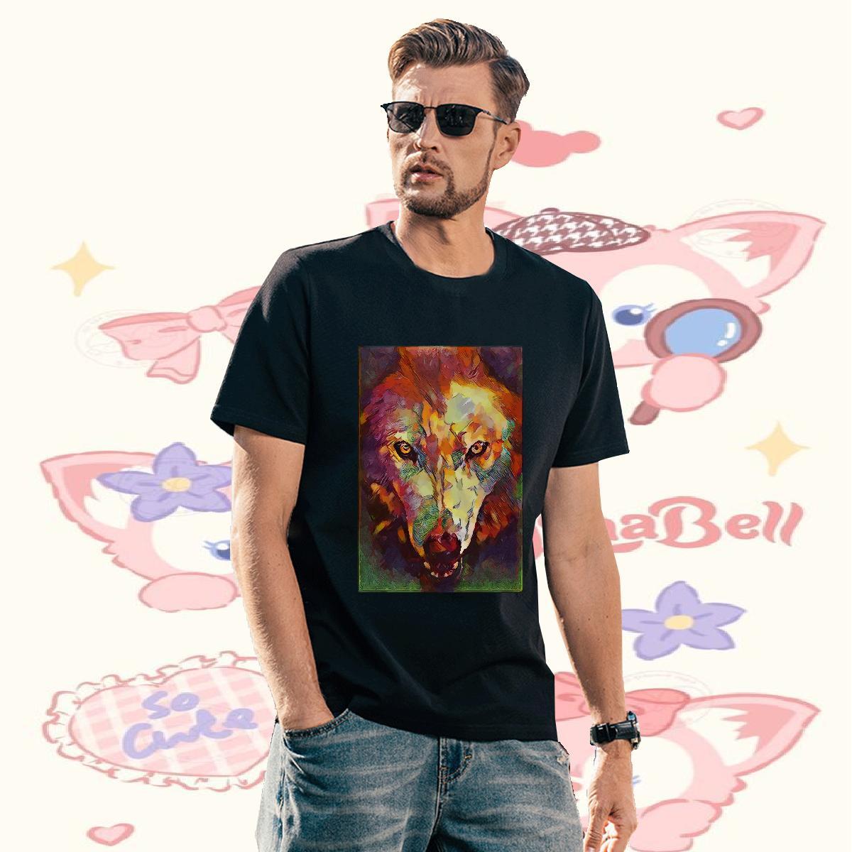 Classic Casual T-Shirts 230g 100% Cotton wolf Spring Summer Tops Breathable Brand Tshirt for Man Woman DIY