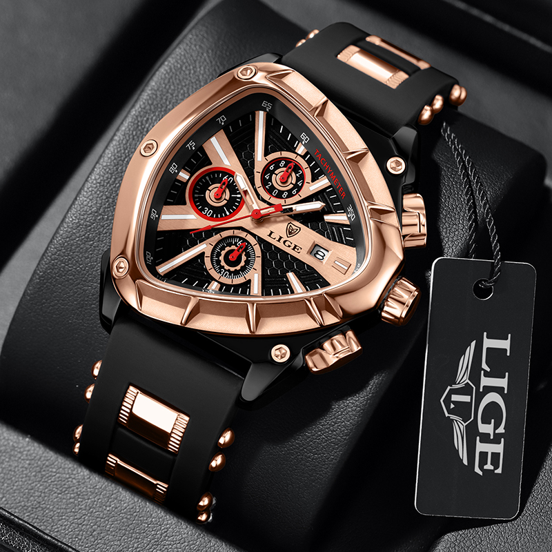 LIGE Fashion Men Watch Triangle Chronograph Military Wristwatch Sport Army Mens Watches Luxury Waterproof Quartz Clock Man Reloj Personalized watch
