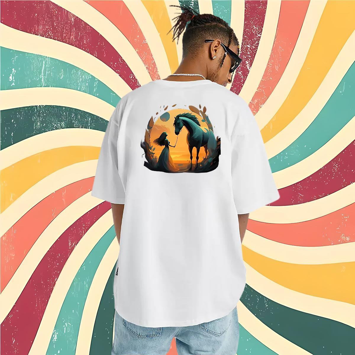 2024 DIY Mens T Shirts 230g Cotton horse Hip Hop Street Polos Short Sleeve O-Neck High Quality Men Tops Tees Oversized