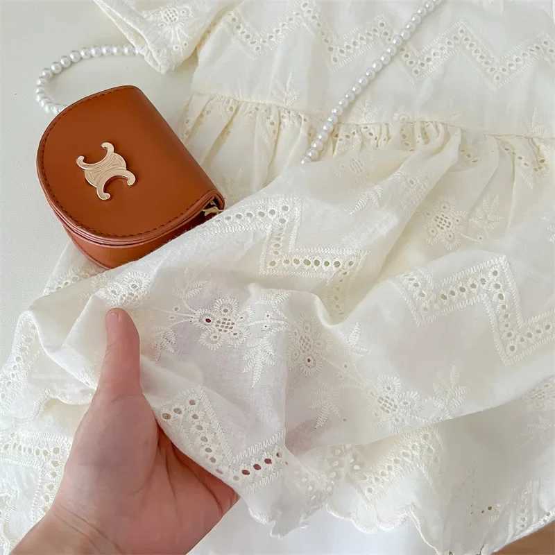 Girls clothing summer girls skiing hollow bubble sleeve dress girls lace short sleeved dress childrens summer skiing dressW240720