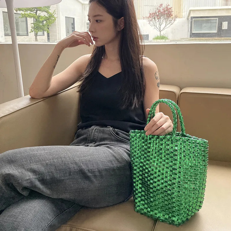 Handmade Woven Beach Tote Bag Women Large Capacity Composite Single Shoulder Shopping Bags 240805