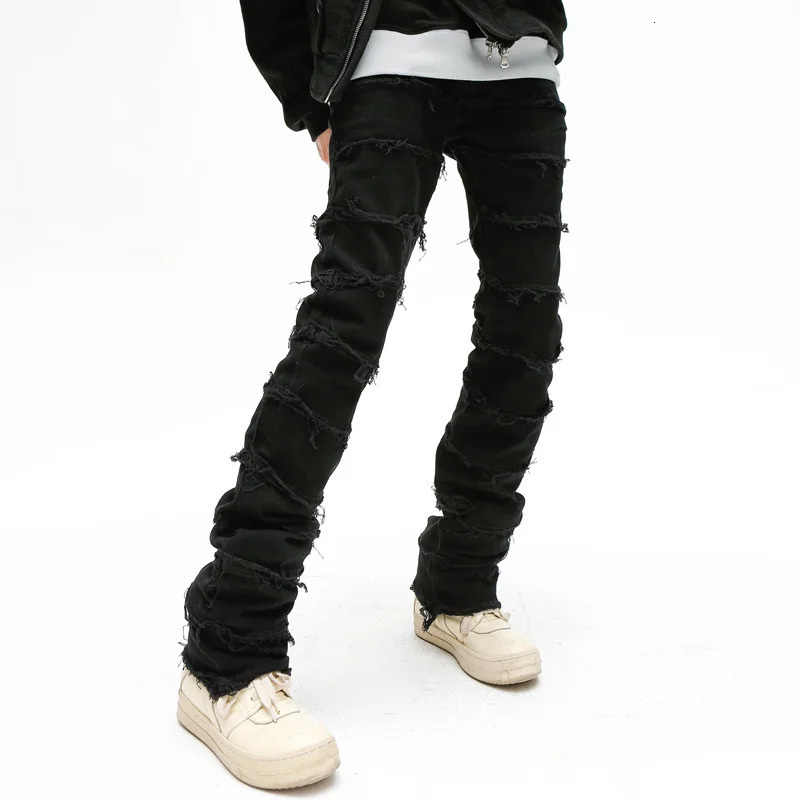 Heavy Industry Hole Frayed Destruction Waxed Jeans Mens High Street Retro Straight Ripped Pencil Pants Oversize Denim Trousers 240806