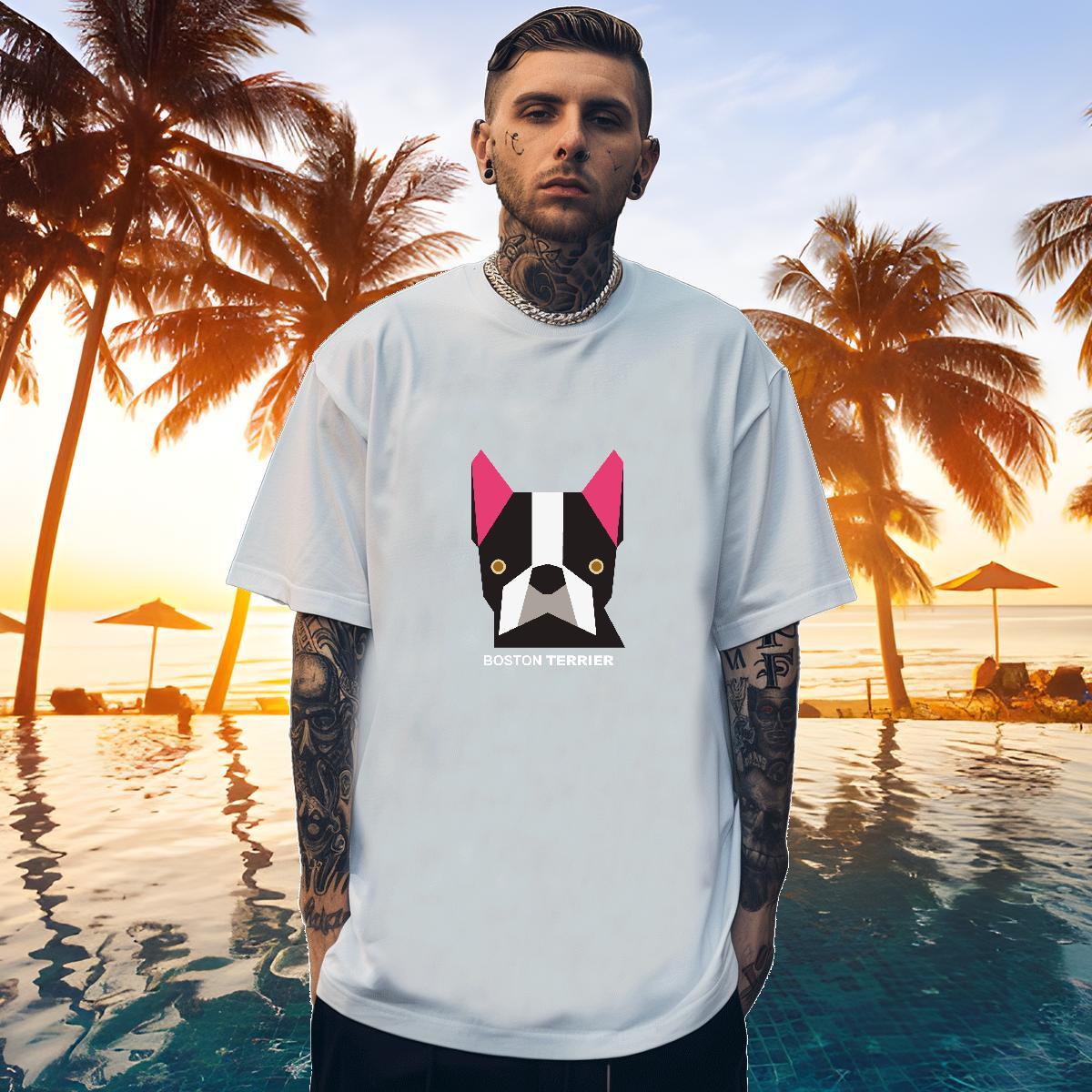 Designer Men Tees 230g 100% Cotton dog Man T Shirts Street Casual Round Neck Short Sleeve Plus Size Cartoon 2024 Summer Tshirts