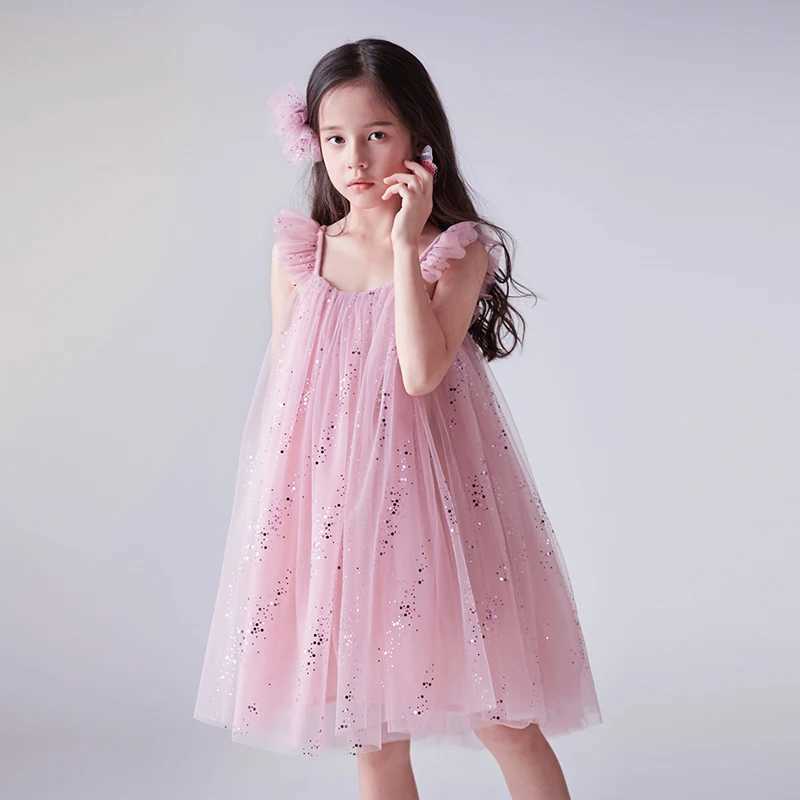 Suspends sequins New Dress for Girl 2024 Summer Sleeveless Tulle Princess Dress 3 6 8 Yrs childrens vacation casual dressW240720