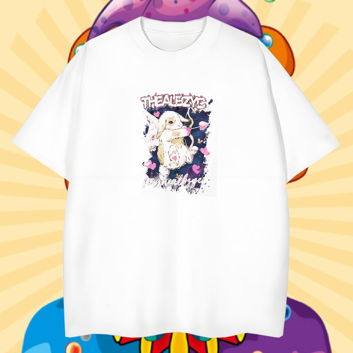 2024 New T-Shirts 100% Cotton 230g rabbit Anime Printing Street Tops Crew Neck Breathable High Quality Tshirts DIY