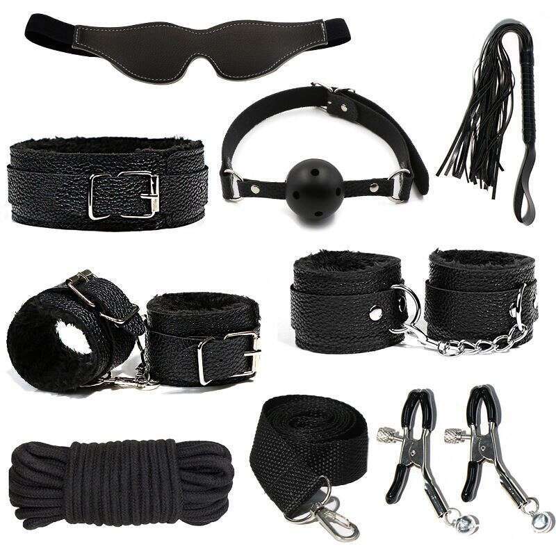 High Quality Pink Black Purple Red Comfortable Leather Material 7 Pcs BDSM Bondage Set For Couples