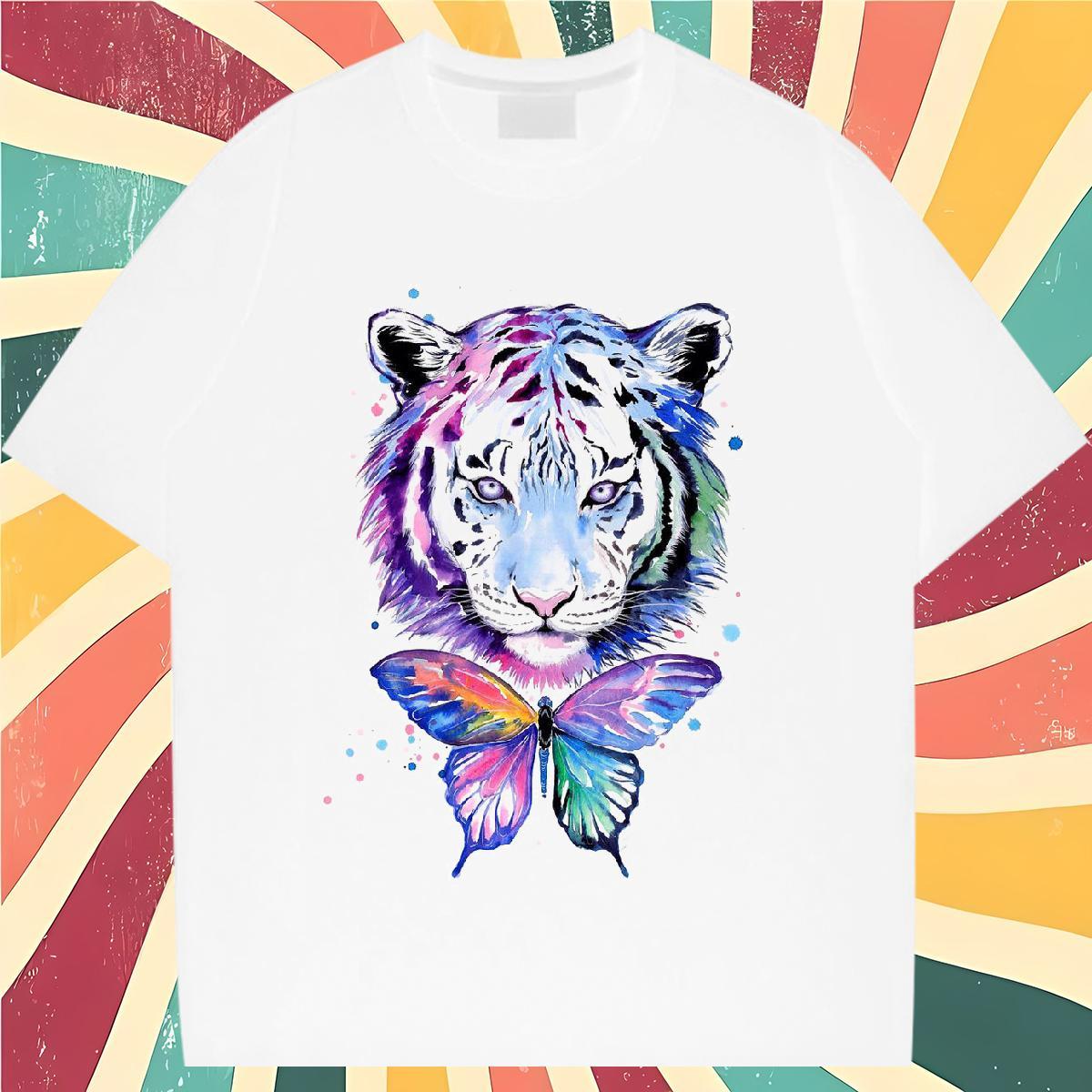Brand Men T Shirts 230g 100% Cotton tiger Daily Wear Tshirts Breathable Short Sleeve Comfortable Men Tshirts Plus Size Cartoon