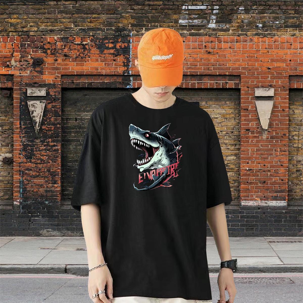 Factory Direct Man T Shirts 100% Cotton 230g shark Daily Outfit Tshirts Round Neck Short Sleeve Soft Men Tshirts Customized Print