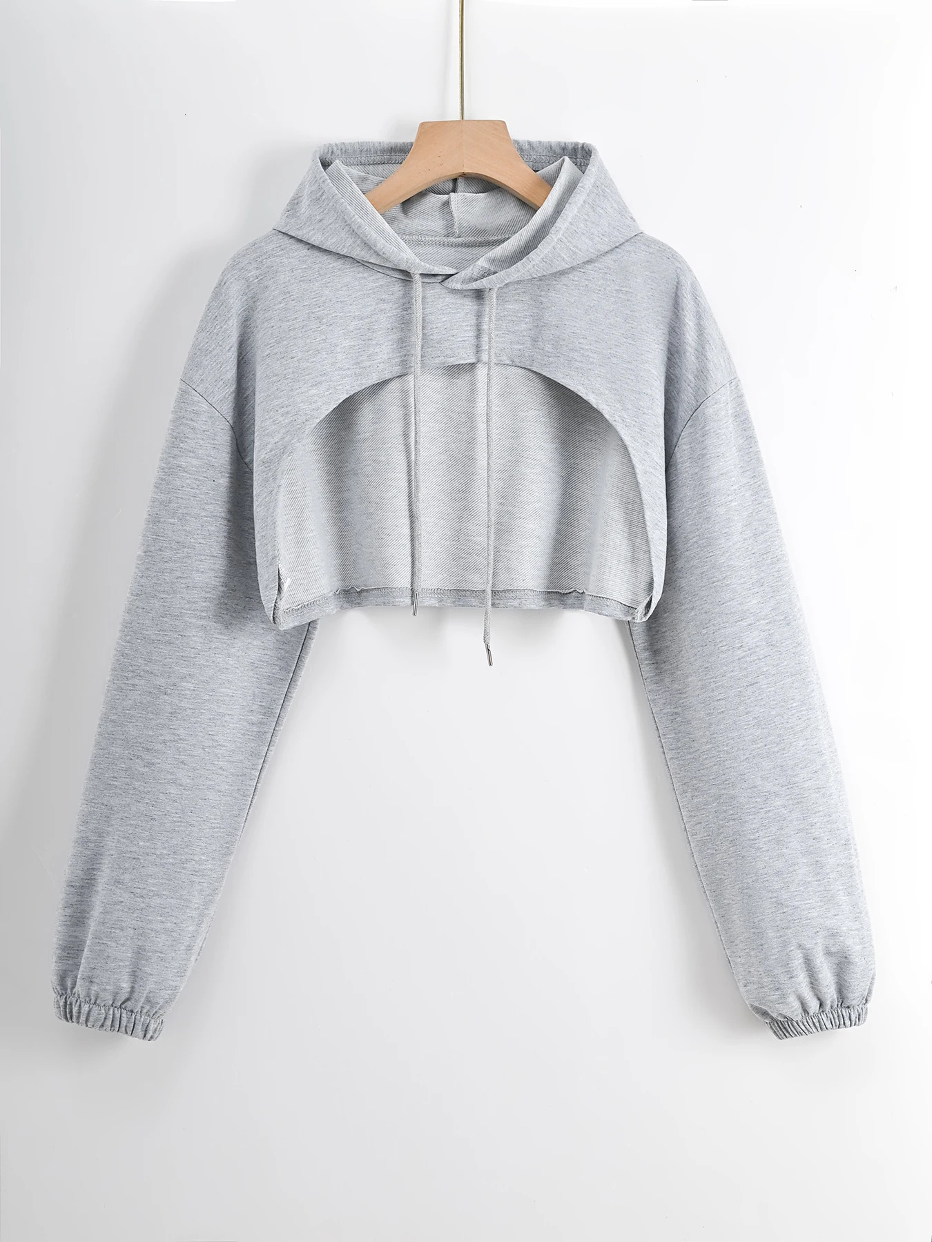Drop Shoulder Super Crop Drawstring Hoodie 240806