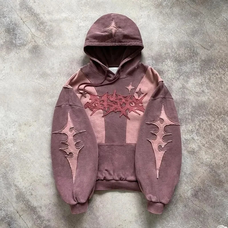 Harajuku Vintage star patchwork hoodie womens Y2K Harajuku Gothic loose casual sweatshirt hoodie Streetwear clothes 240806