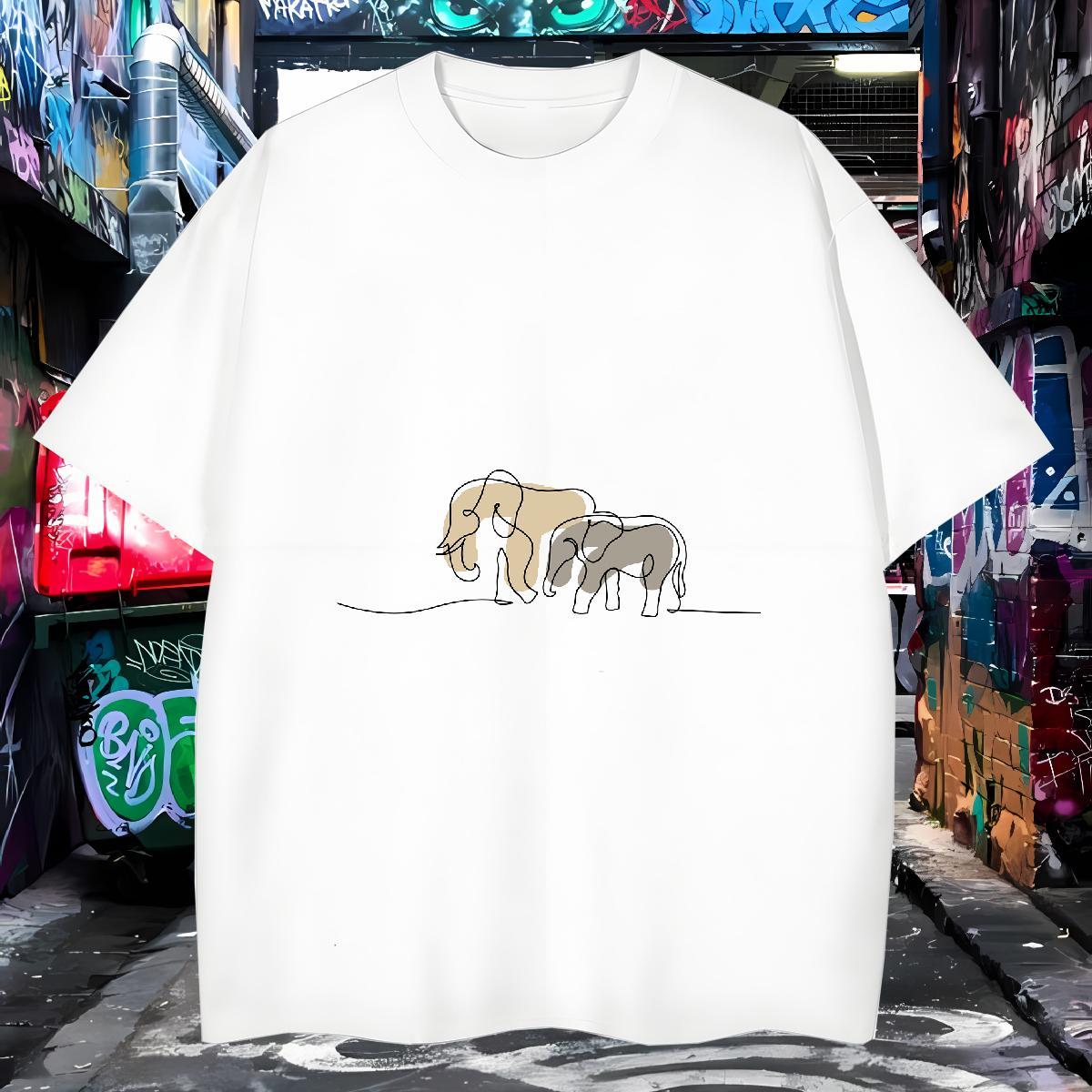 Casual New T-Shirts for Men 230g 100% Cotton Elephant Street Polos Pure Cotton Loose Men Tops Tees Custom Printing