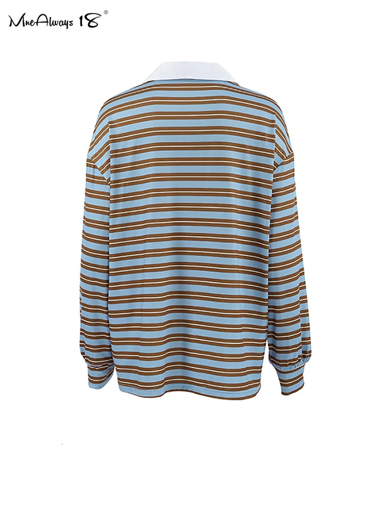 Mnealways18 Stripe Polo Collar Streak Sweater T-Shirts Street Style Fashion Women Long Sleeves Pullover Tops Autumn Ladies 240806