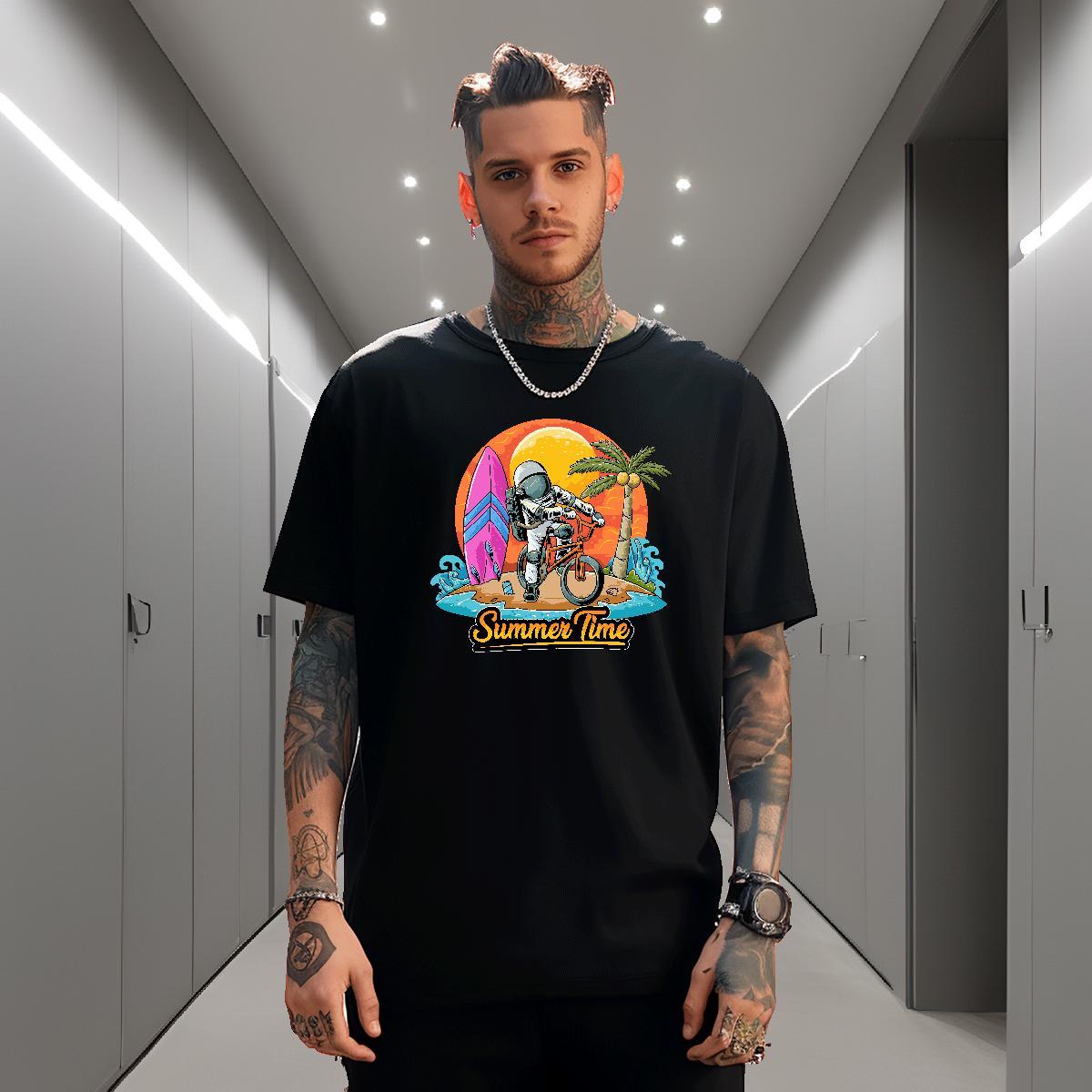 T-Shirts 230g Cotton spaceman Daily Outfit Breathable Crew Neck Custom Big Size Men Tshirts Stylist High Quality Tops Tees