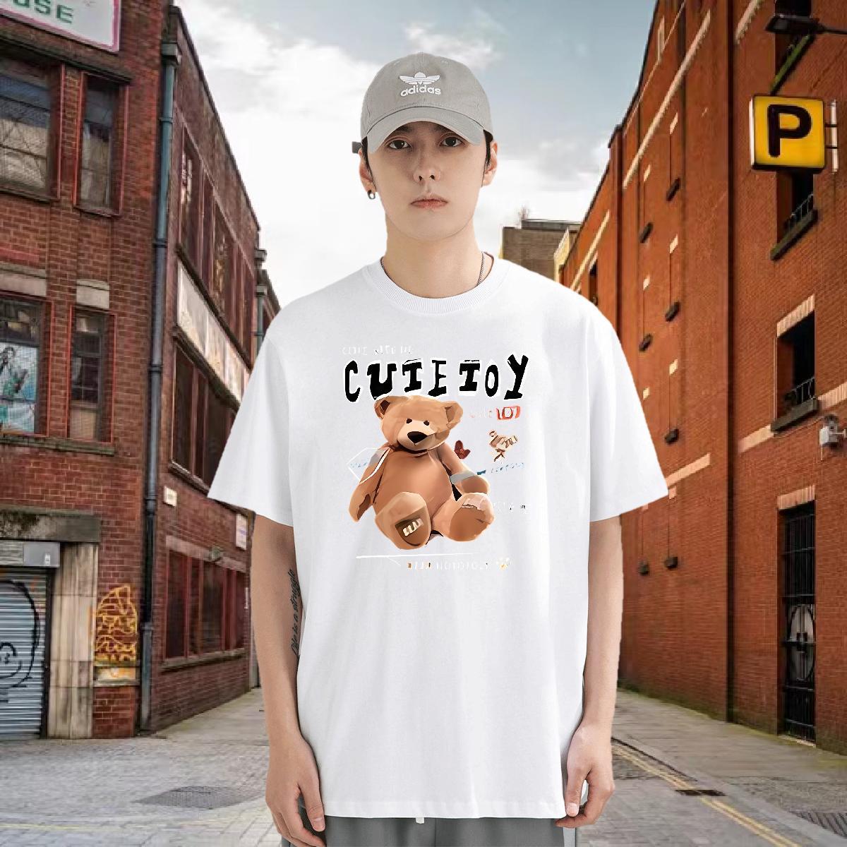 Mens T Shirts 100% Cotton 230g bear Daily Outfit Breathable Crew Neck Plus Size Cartoon Men Clothes T-Shirt DIY Customized TOP Quality Tshirts