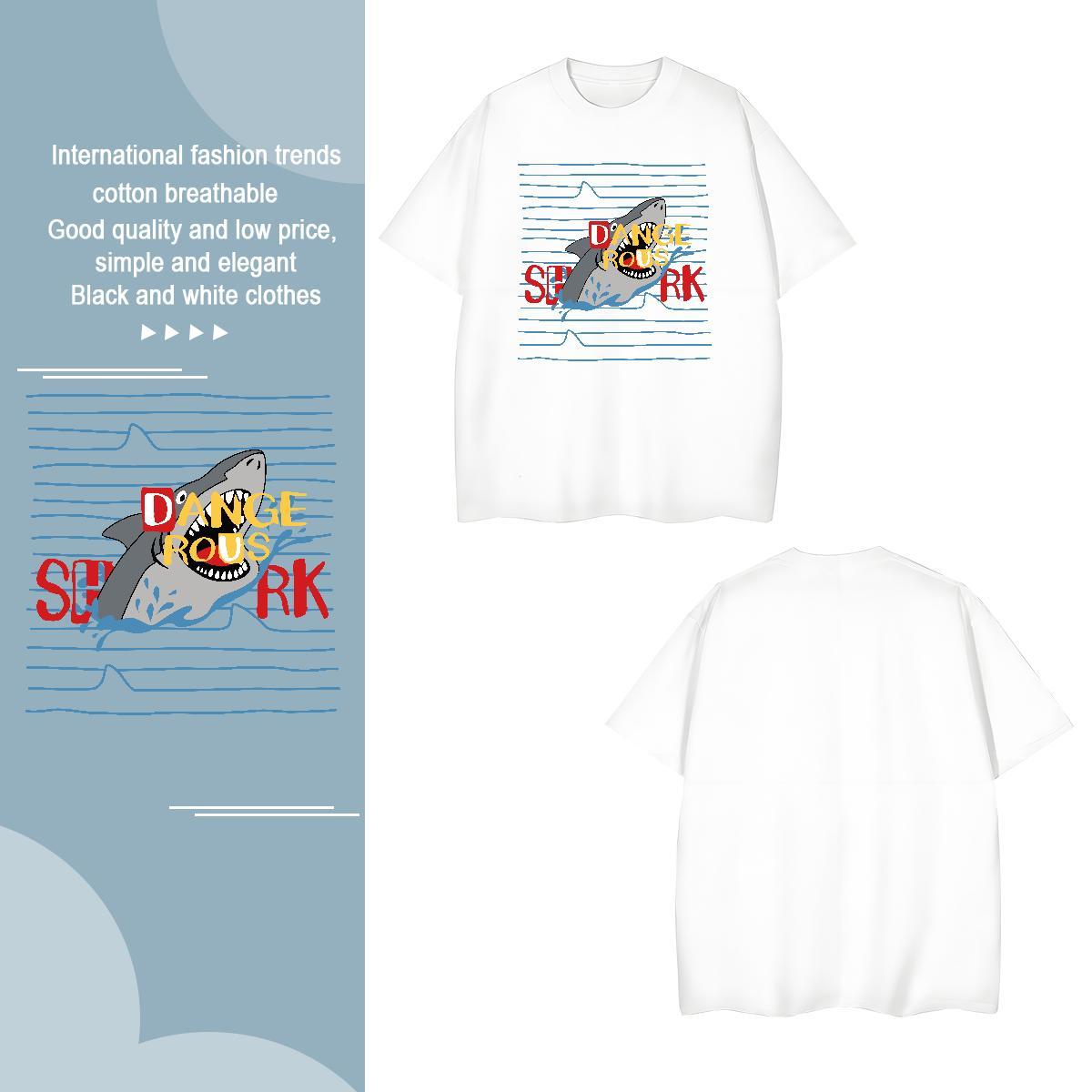 Men T Shirts 230g Pure Cotton shark Casual Short Sleeve Soft DIY Logo Oversized Men Tshirts New Designer High Quality Clothes