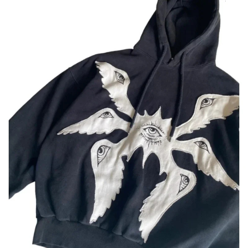 American Y2K vintage hoodies gothic pattern zip up hoodie winter womens mens hip hop long sleeve coats loose hooded sweatshirt 240806